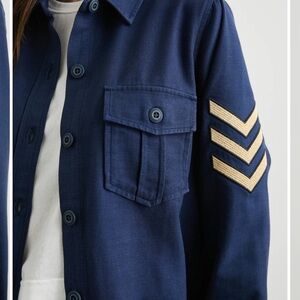 Rails Loren Navy Blue Button-Up Jacket with Chevron Patch